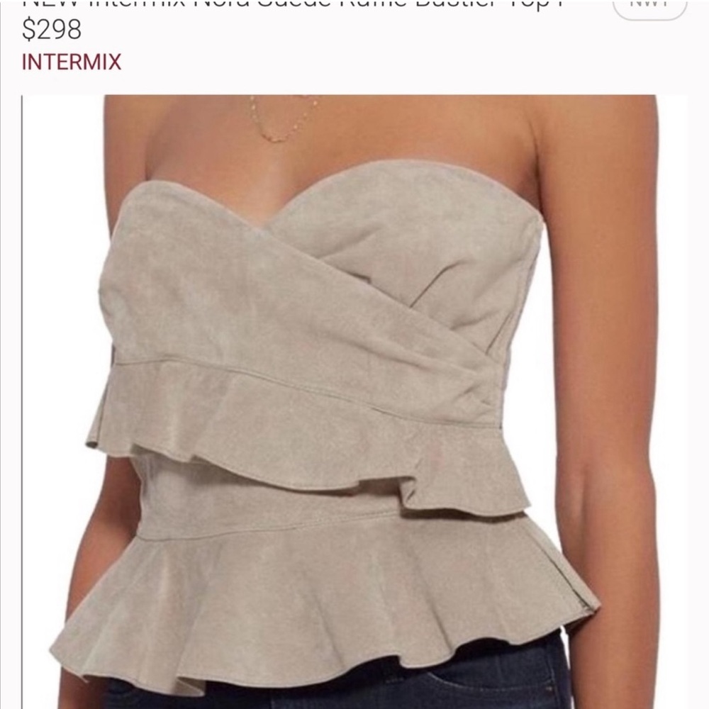 Intermix Nora Suede Ruffle Bustier Top, Size Large